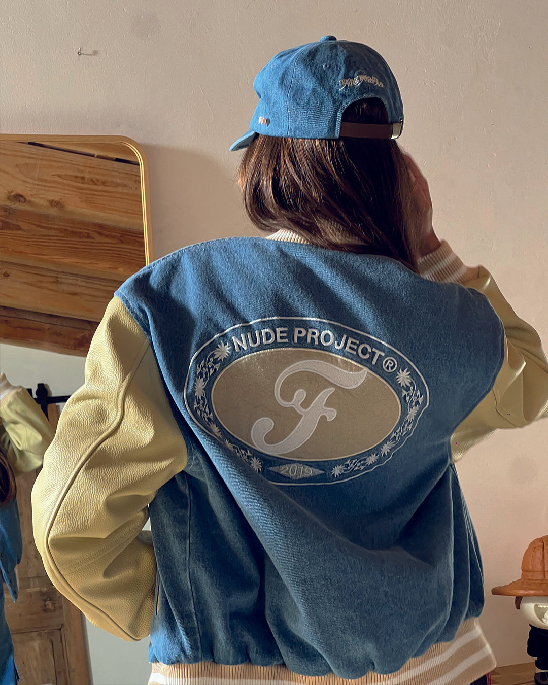 NUDE PROJECT x 545 DENIM VARSITY JACKET